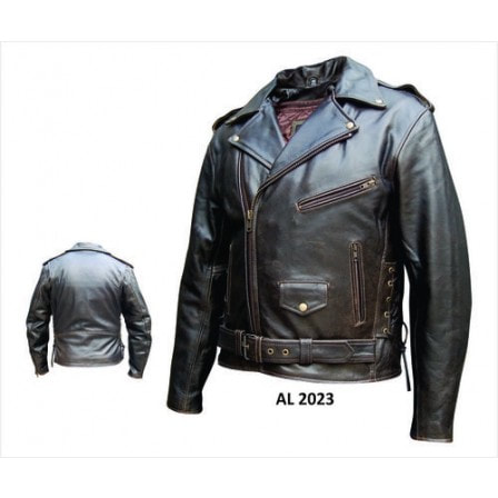 Dark brown leather motorcycle jacket