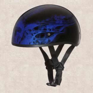 black helmet with blue ghost skulls