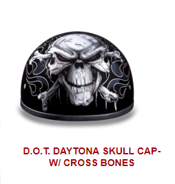 helmet with mummified evil skull and cross bone graphics