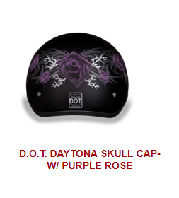 dull black helmet with purple roses and tribal design
