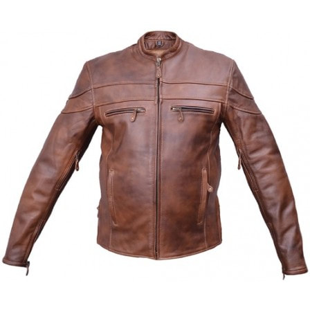 Brown leather jacket zip front