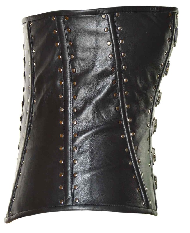 Side view of lines and supports in a leather corset