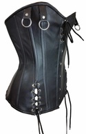 Side view of leather corset with rings and adjustments