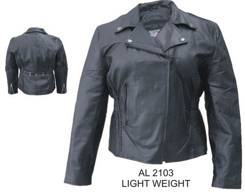Vertical braid leather jacket for women