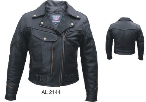 Ladies naked leather vented jacket withantique brass hardware