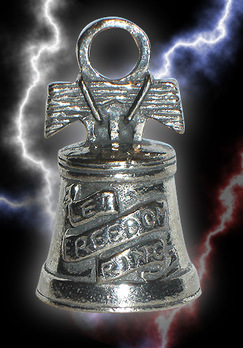 Liberty bell shaped bell with words let freedom ring