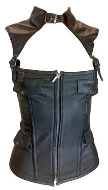 zip up leather corset also go around neck and over shoulders