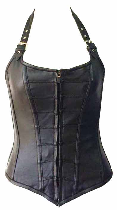 Front zip corset has adjustable neck